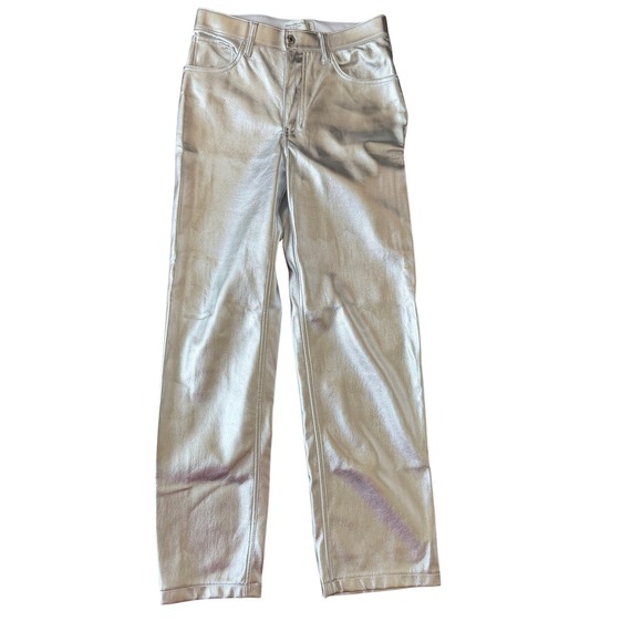 Abercrombie & Fitch Pants - Abercrombie & Fitch 27/4 Silver Vegan Leather 90s Relaxed High Rise Pants